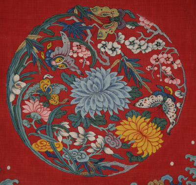 图片[3]-Big red silk tapestry painted with eight groups of plum, orchid, bamboo, and chrysanthemum patterns robe-China Archive